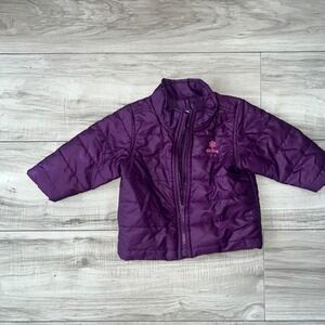 Old Navy Kids Purple Quilted Puffer Jacket Snowflake Logo 6-12 Months